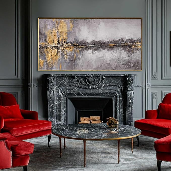 XIANSHOU Gold Abstract Wall Art Grey Pictures Modern Artwork Inspirational Wall Decor for Office 29"x 58" Gallery Wall Prints Living Room Poster Large Size