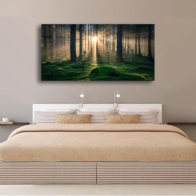 Sunrise Landscape Canvas Wall Art - 20x40 Inches - Tree and Forest Picture Artwork for Living Room and Bedroom Wall Decoration - Nature Painting Prints for a Serene Atmosphere