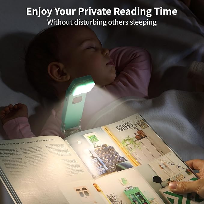 Dott Arts Book Light,Dual-Heads Reading Light for Bedtime with Screen Display.Rechargeable Ultralight Clip on LED Bookmark Lamp with 5 Color,6 Brightness Levels,1000mAh,Timer Function.Cyan
