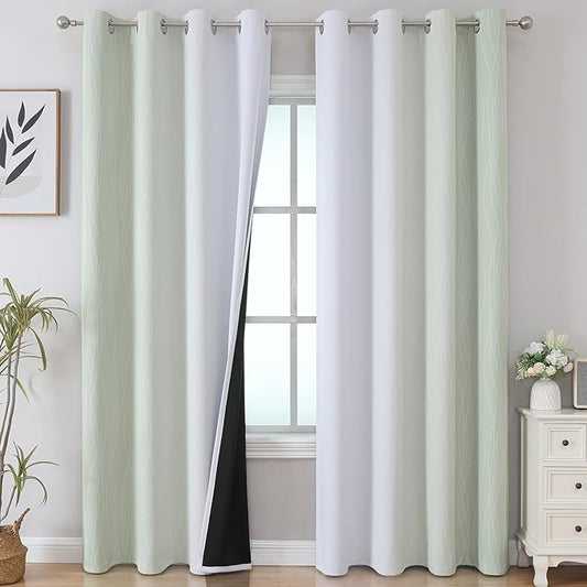 Estelar Textiler Sage Green and Greyish White Gradient Blackout Curtains for Bedroom, Thermal Insulated Ombre Blackout Drapes, Room Darkening Energy Saving Curtains for Living Room,52Wx84L,2 Panels