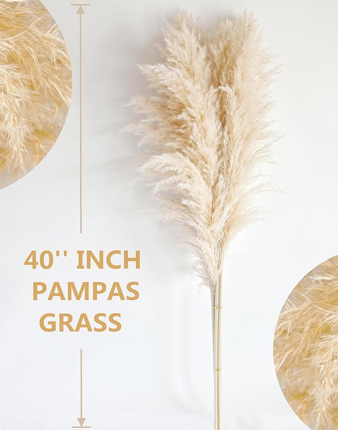 40" inch 60 Stems Natural Pampas Grass Decor Tall, pompas Grass, Tall Pampas Grass for Wedding, Party, Farmhouse, Boho Home Decor