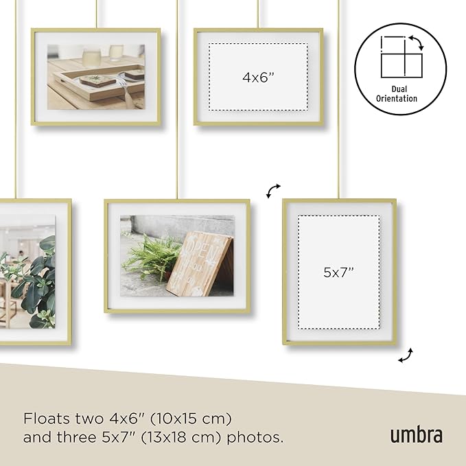 Umbra Exhibit Adjustable Photo Display – DIY Collage Set Mounts in Various Layouts Horizontally and at Different Angles - Holds 5 Picture Frames for Photos, Prints, Artwork and More, 4 by 6 inch and 5