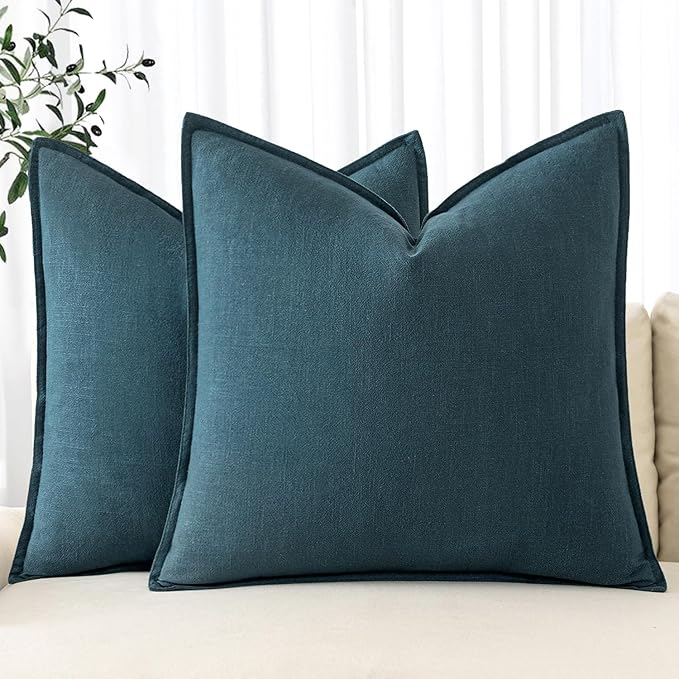 MIULEE Decorative Linen Euro Sham Pillow Covers 24x24 Blue Boho Farmhouse Neutral Couch Throw Pillows for Bed Pack of 2 Accent Coastal Modern Pillowcase Summer Sofa Livingroom Home Decor