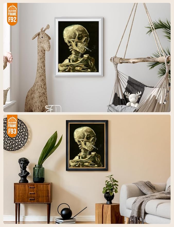 DECORARTS - Head of a Skeleton with a Burning Cigarette - Vincent Van Gogh Giclee Prints w/Antique Brown Frame for Wall Decor. Picture Size: 16x20, Total Size w/Frame: 19x23