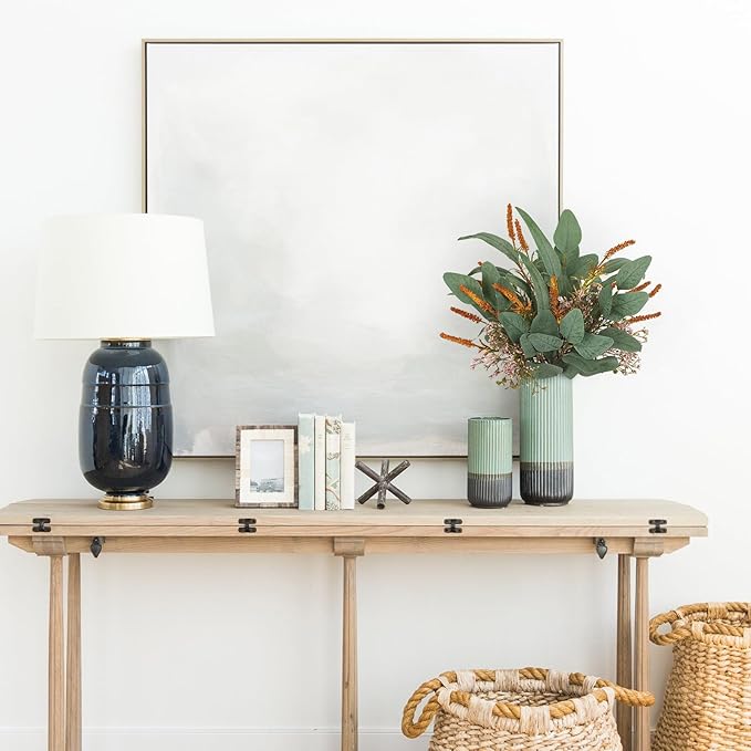 Fall Artificial Eucalyptus Bouquet with Orange Sage Leaves – Autumn Faux Greenery Bush with Raffia Wrap for Farmhouse, Kitchen, Table, and Seasonal Home Décor