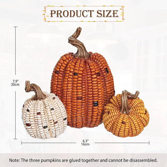 Briful Fall Decorative Corn Pumpkin Set – 3-in-1 Resin Pumpkins Harvest Décor Fake Corn Pumpkins Centerpiece for Thanksgiving Table Tiered Tray Outdoor Autumn Decorations