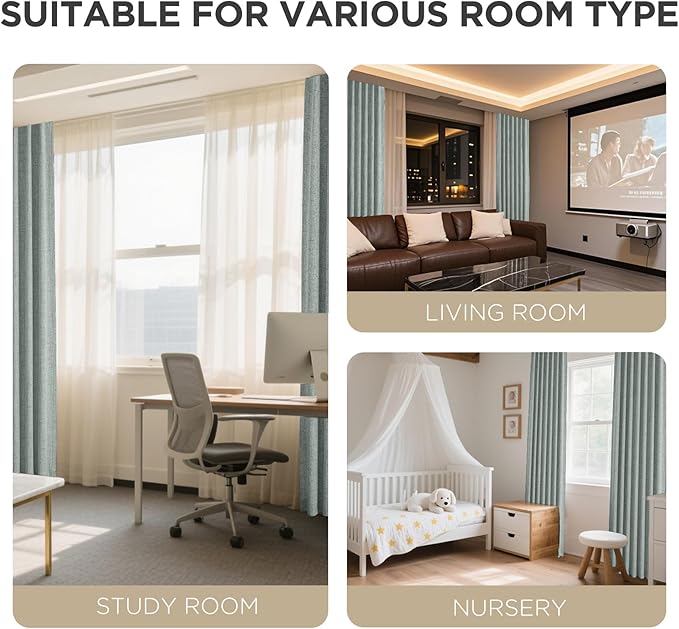 Joydeco Blackout Curtains for Bedroom - 100% Light Blocking 2 Panels Sage Green Drapes 37"W x 108"L, Thermal Insulated Room Darkening Curtains, Linen Textured for Living Room, Rod Pocket & Back Tabs