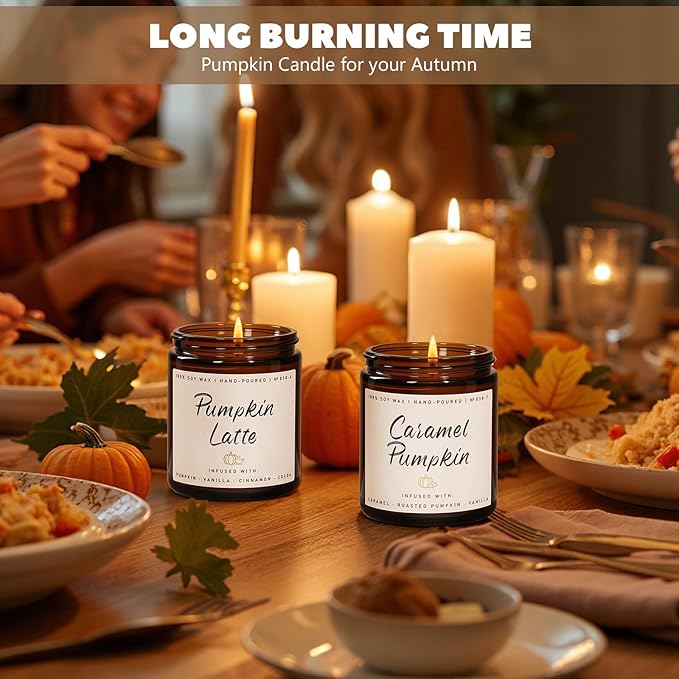Auelife Fall Candle, Caramel Pumpkin Scented Candle – Fall Soy Candles for Home, Cozy Autumn Aromatherapy Candles, Sweet Pumpkin & Caramel Fragrance | Gift for Women, Home Décor