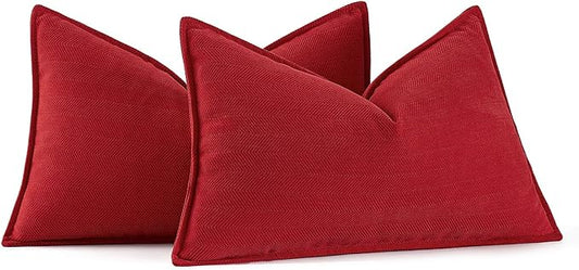 MIULEE Pack of 2 Red Decorative Lumbar Pillow Covers 12x20 Inch Soft Chenille Luxurious Couch Throw Pillows Farmhouse Cushion Covers with Elegant Design for Sofa Bedroom Living Room Home Decor