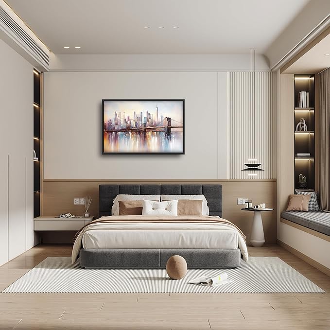 Olivine Large Wall Art, Brooklyn Bridge Pictures Wall Decor, New York Cityscape Canvas Prints Painting, Framed Artwork for Bathroom Bedroom Living Room Office Home Decoration 36"x24"