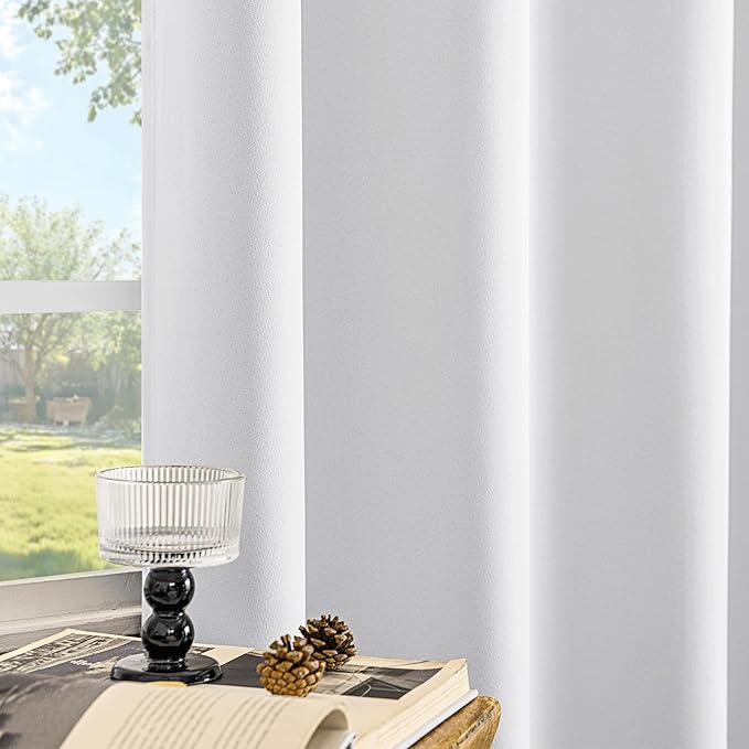 Beauoop White 100% Blackout Curtains 84 Inch Long 2 Panels for Bedroom Living Room Solid Room Darkening Thermal Insulated Soundproof Energy Saving Grommet Top Window Treatment Drapes,52x84 2 Set