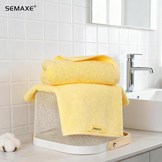 SEMAXE Hand Towels for Bathroom, 100% Cotton Towels with Hanging Loops, Soft and Absorbent, 4 Pack Hand Towel Set for Gym, Shower, Hotel, Spa and Kitchen, Yellow+Grey