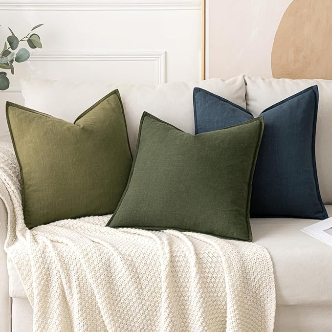 MIULEE Decorative Linen Euro Sham Pillow Covers 26x26 Blue Boho Farmhouse Neutral Couch Throw Pillows for Bed Pack of 2 Accent Coastal Modern Pillowcase Summer Sofa Livingroom Home Decor