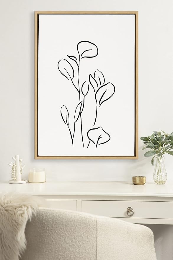 Kate and Laurel Sylvie Botanical Sketch Print No 3 Framed Canvas Wall Art by The Creative Bunch Studio; 23x33 Natural; Minimalist Neutral Abstract Plant Print for Wall
