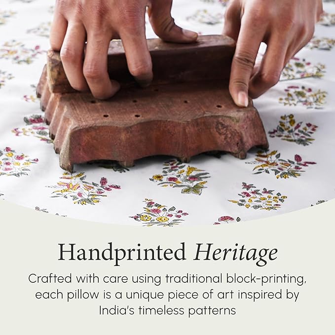 CPC 100% Cotton Throw Pillow Covers 24x24 Inch, Set of 2 Green Block Print Pattern Couch Pillow, Cute Boho Decorative Pillows for Living Room, Bedroom with Hidden Zipper- Fall Green