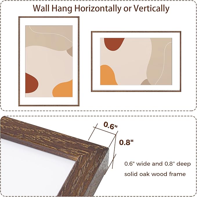 24x36 Picture Frame, 24x36 Poster Frame - Solid Oak Wood & Tempered Real Glass, Large 24 x 36 Frame for Wall, Rustic Wooden 24 by 36 Frame, 24x36 Frame with Mat for 20x30, Walnut Color