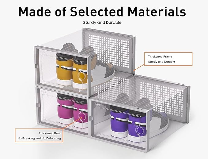 Kuject X-Large Shoe Storage Boxes Organizers Clear Plastic Stackable 12 Pack, Shoe Rack & Holder Substitute, Sneaker Containers, Toy Storage Organizer Bins for Entryway, Closet, Under Bed, Blue