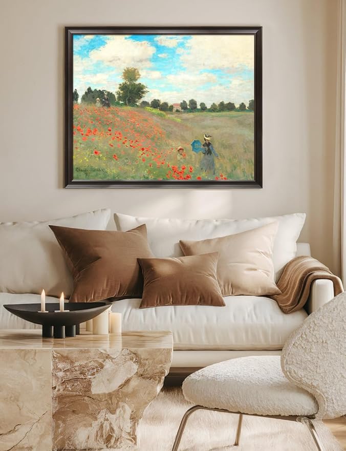 DECORARTS - Claude Monet Poppies at Argenteuil, Large Framed Wall Art, Canvas Size 35x28, Outer Dimensions Larger With Customizable Solid Wood Frames, Giclee Canvas Print, Made in USA