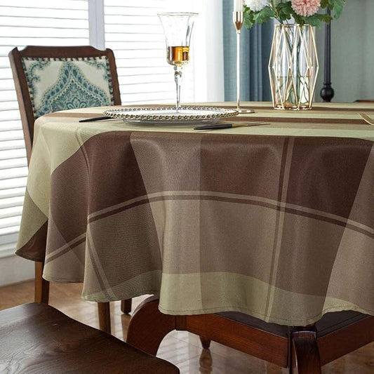 SASTYBALE Round Tablecloth Checkered Style Polyester Table Cloth Dust-Proof Wrinkle Resistant Heavy Weight Table Cover for Kitchen Dinning Tabletop Decoration (Round,60" (4-5 Seats), Taupe)