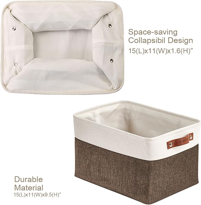 DECOMOMO Storage Bins Fabric Storage Baskets for Shelves, Linen Closet Organization Toys Nursery (Brown and White, Large - 4 Pack)