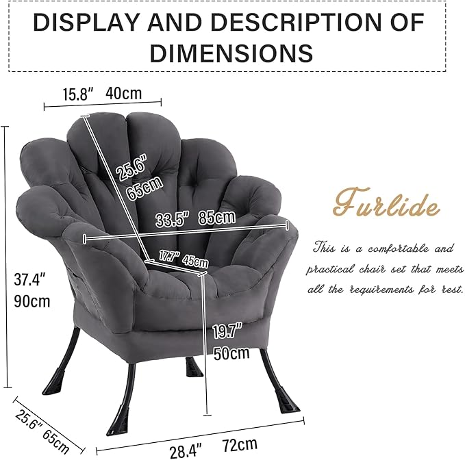 Lazy Chair, Modern Floral Reading Chair with Folding Footrest, Lounge Accent Chair, Comfortable Oversized Armchairs for Bedroom, Living Room, Courtyard, Dark Grey