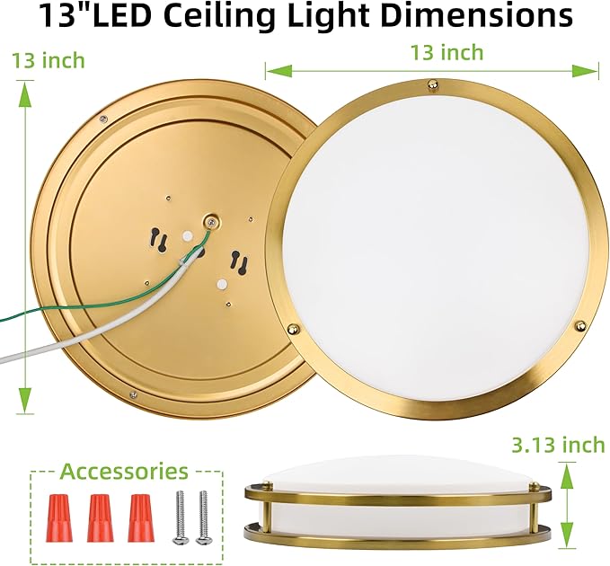 hykolity 13 inch Flush Mount LED Ceiling Light Fixture, 2700K/3000K/3500K/4000K/5000K Adjustable Ceiling Lights, Gold Saturn Dimmable Lighting for Hallway Bathroom or Kitchen ETL Listed 1Pack