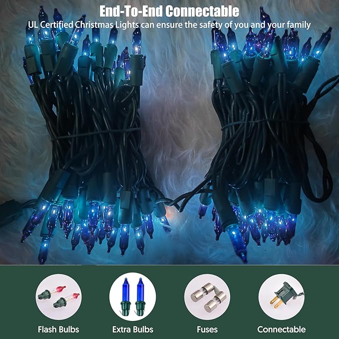 HISHINY Christmas Lights 100 Count Blue Christmas Tree String Lights with Green Wire for Outdoor Indoor Christmas Decorations Wedding Decorations Valentines Day Decor,UL Certified (21feet)