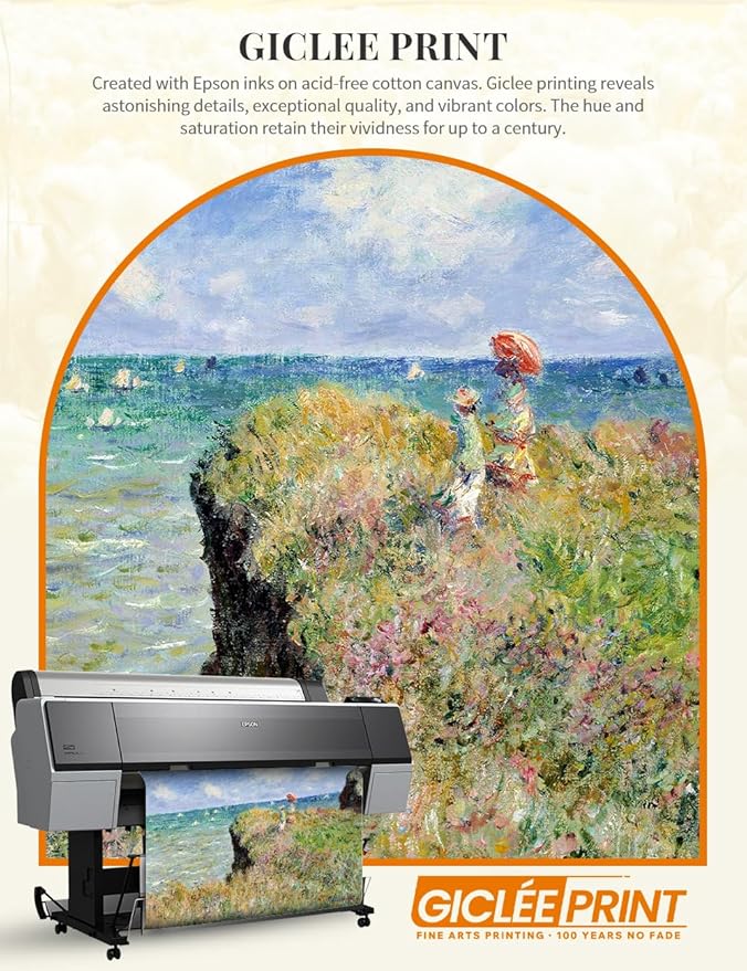 DECORARTS - Claude Monet The Cliff Walk At Pourville Giclee Print with Gold Solid Wood Frame, Impressionist Large Framed Wall Art, Ready to Hang, Framed Size28.75x24.75, Made in USA