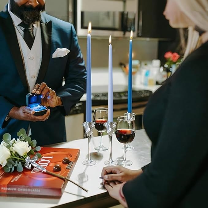 6Pcs Blue Taper Candles,10 Inch Gradient Color Blue Candle Sticks,Unscented Dripless Taper Candlesticks for Romantic Ocean Themed Wedding Party Kitchen Home Dinning Decor