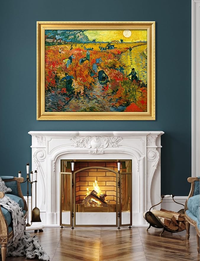 DECORARTS - Vincent van Gogh's The Red Vineyards, Museum-Quality Giclee Canvas Print in Gold Solid Wood Frame, 34.75 x 28.75 in, Ready to Hang, Made in USA