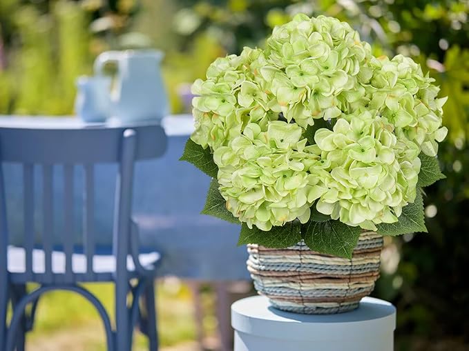 Green Hydrangea Artificial Flowers Large Artificial Hydrangeas Silk Flowers for Home Decor Indoor Wedding Flowers Bouquets Faux Flowers Kitchen Centerpiece Table Decorations
