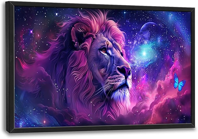 Flintis Large Lion Wall Art Colorful Lion Pictures Wall Decor Abstract Animal Canvas Painting Print Artwork Decoration Framed for Living Room Bathroom Master Bedroom Office Dining Room 36L x 24W