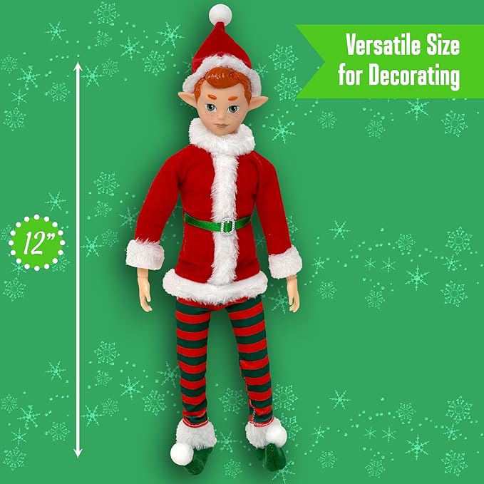 The Original Elf Christmas Elf Dolls, 12" Elf Doll, Toy for Kids or Décor, Mini Toy Elf Dolls for Christmas Elf Decorations, Poseable Little Elf Shelf Sitters with Dangling Legs