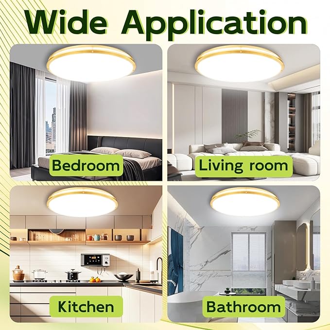 hykolity 32 Inch Oval LED Ceiling Light, 60W, 4000LM, 2700K/3000K/3500K/4000K/5000K Adjustable, Gold Finish Dimmable Flushmount Ceiling Light for Bedroom, Living Room