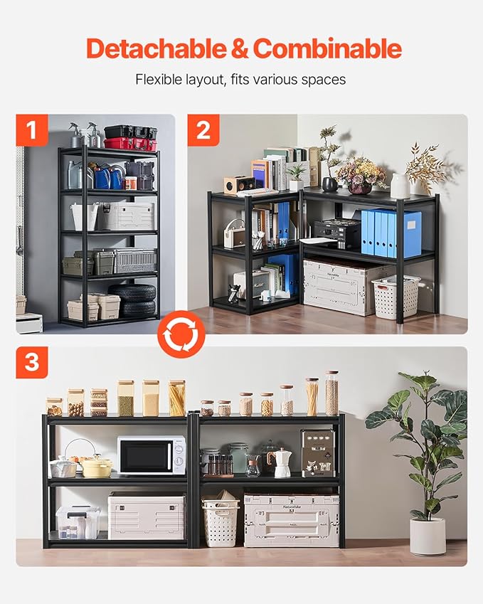 VEVOR Storage Shelves, 2000 lbs, 5 Tier Garage Storage Shelving, 18" D x 40" W x 72" H Adjustable Metal Shelves for Garage Shelves Utility Rack Shelf, Ideal for Kitchen, Warehouse, Basement, Black