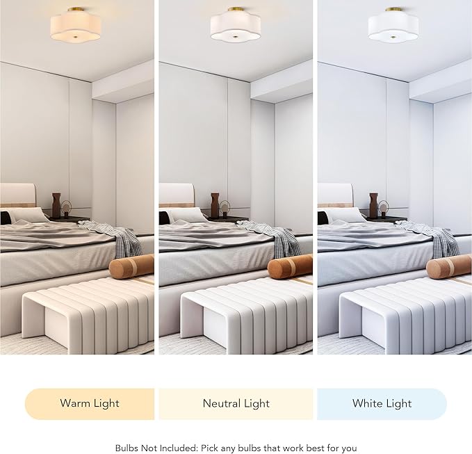 VONLUCE Semi Flush Mount Ceiling Light, 13" Ceiling Light Fixture with Four Leaf Clover-Shaped, 4-Light Modern Light Fixture for Bedroom Living Room Nursery Hallway, White Shade & Gold Finish