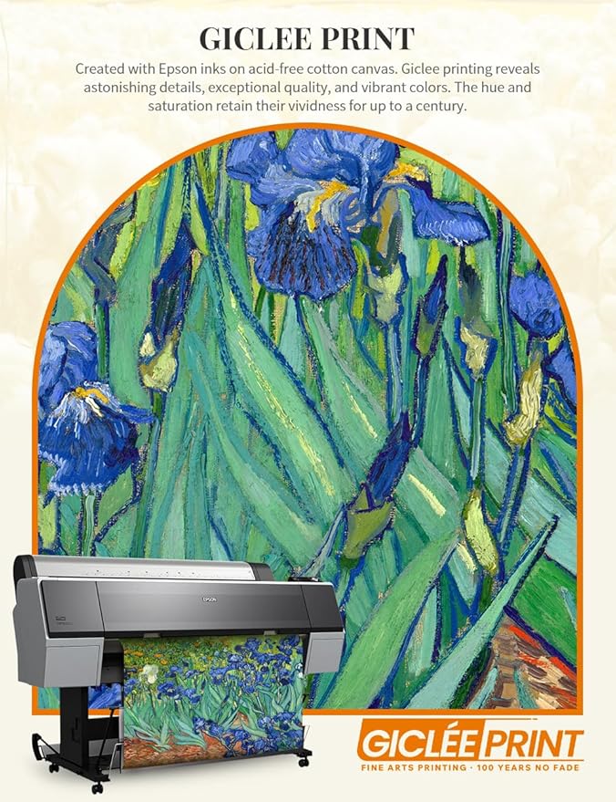 DECORARTS - Irises in the Garden by Vincent Van Gogh, Large Giclee Canvas Print with Solid Wood Frame, Oversized Wall Art Decor