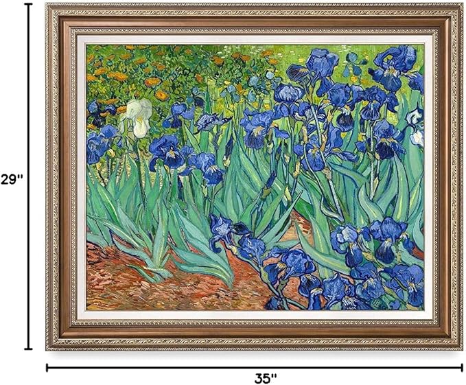 DECORARTS - Irises in the Garden, Vincent Van Gogh Art Reproduction. Acid Free Cotton Canvas Giclee Print w/Bronze Frame&Mat for Wall Decor.
