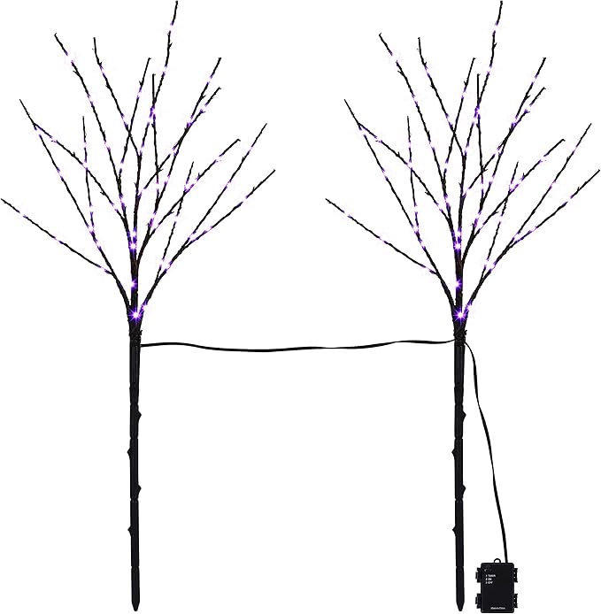 Lighted Halloween Tree Branches, 30IN 100LED Artificial Black Twig Branch with Purple Fairy Lights, Built-in Timer & Battery Operated, Waterproof for Indoor Outdoor Office Bedroom Party Decorations
