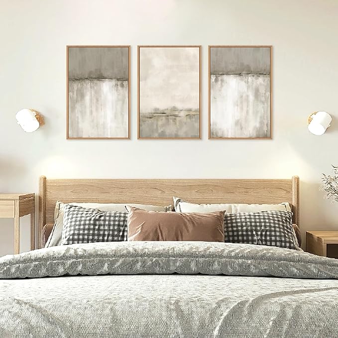 KAIRNE Large Neutral Gray Tan Framed Canvas Wall Art Set, Abstract Textured Wall Decor, Beige Minimalist Wall Pinting, Modern Illustrations Art Print for Living Room, Bedroom, Office -24"x36"x3