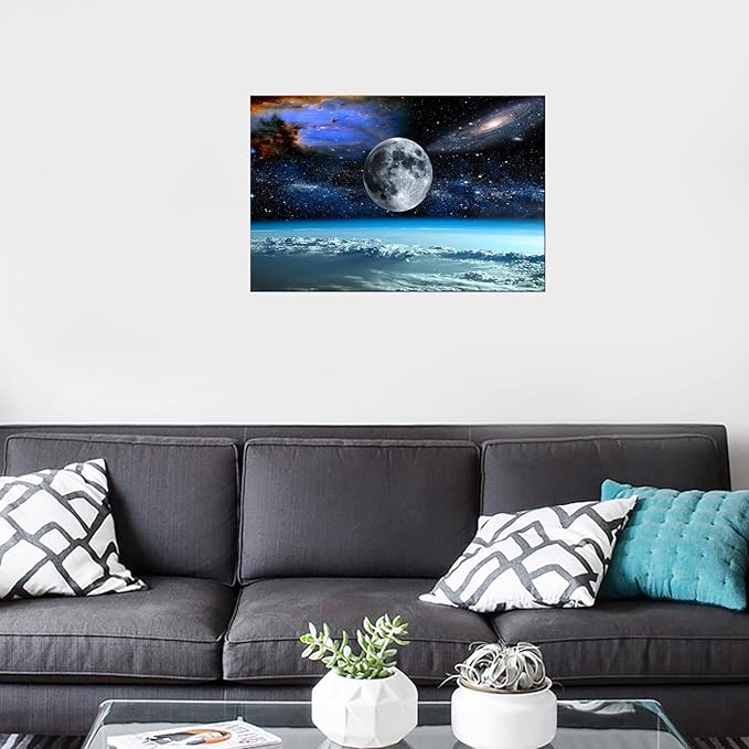 XXM WallArt FC2569 Space View From Earth Canvas Wall Art Landscape Modern Decor Abstract for Living Room, Bedroom, Kitchen, Home and Office