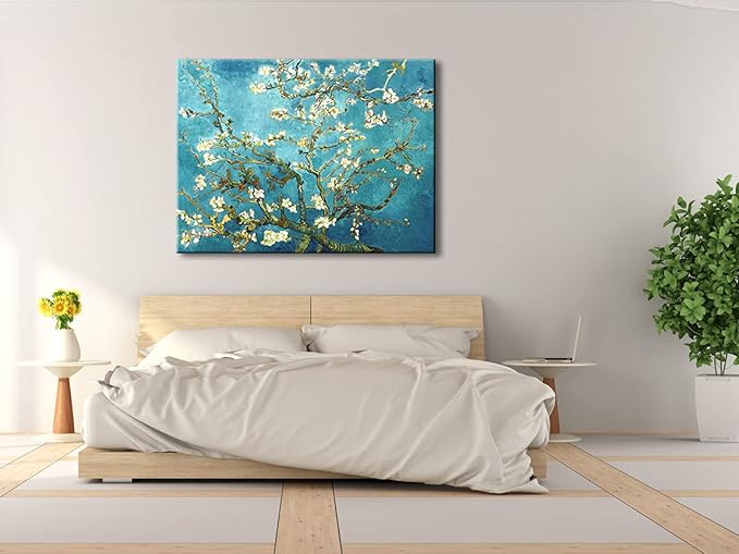 Wieco Art Huge Gallery Wrapped Giclee Canvas Print by Classic Van Gogh Reproductions, Almond Blossom Modern Canvas Wall Art Ready to Hang for Living Room Bedroom Home Office Decorations