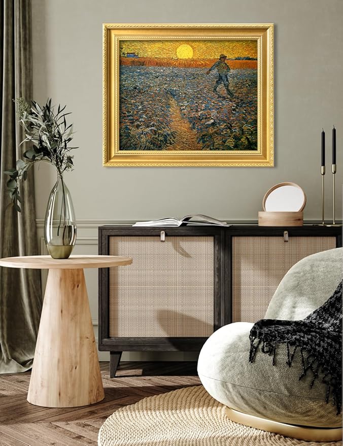 DECORARTS - The Sower by Vincent Van Gogh. Giclee Print on Acid-Free Canvas in Gold Solid Wood Frame. Picture Size: 20x16, Total Size: 24.75x20.75, Made in USA