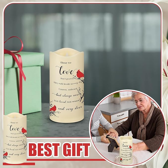 Memorial Gifts Memorial Flameless Candles Projector LED Flameless Cardinal Candles with Remote Sympathy Gifts for Loss of Loved One Bereavement Gifts Battery Candles for Prayers Mother Father