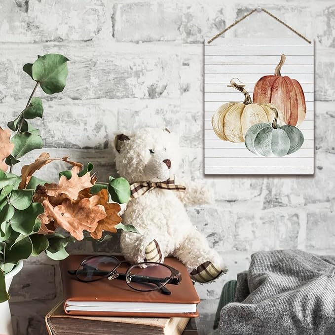 Pumpkin Sign Autumn Thanksgiving Fall Decor Rustic Wood Sign Wall Decor Funny Fall Quotes for Home Farmhouse Bedroom Bathroom Seasonal Harvest Decorative Wooden Wall Hanging Decor Plaque