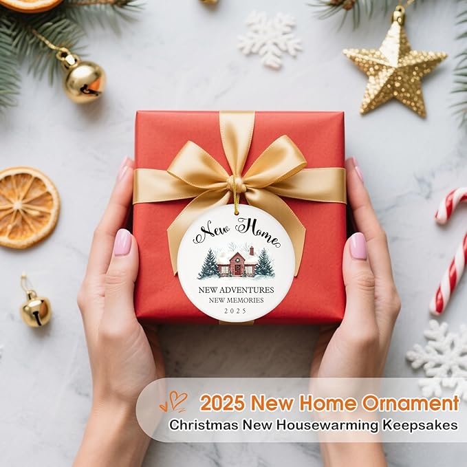 D4DREAM New House Ornament 2025-3'' Ceramic New Home House Warming Gift Christmas Ornament for Women Couple Homeowner Gift Ideas Christmas Tree Hanging Decorations for Home Car