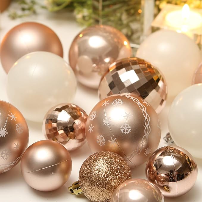 Sea Team 86-Pack Shatterproof Rose Gold Christmas Ball Ornaments Set, Assorted Multi-Sized Hanging Baubles, Xmas Tree Decorations, Seasonal Décor for Holiday Wreath Garland, Hooks Included
