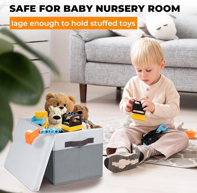 Criusia Large Storage Baskets Bins with Lids 4 Pack, Storage Baskets for Organizing Shelves Nursery Bedroom, Home Closet Organizers Cubes for Clothes Toys Blanket - Stackable & Sturdy -14x10x9.5