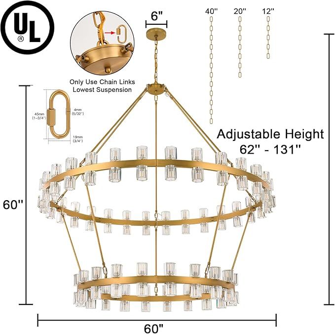 60 Inch Gold Wagon Wheel Chandelier with Crystal Shade, 2 Tier 100 Lights, Modern Farmhouse Style, Ideal for Dining Room, Kitchen, Entryways