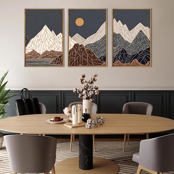 ANHUIB Farmhouse Mountain Wall Art Geometric Mountain Range Wood Wall Decor for Living Room Bedroom Office 16x24 Inch Set of 3